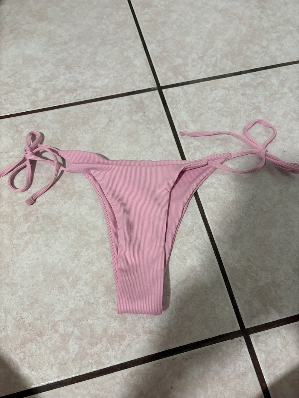 Pink Ribbed Tie-Side Bikini Bottom